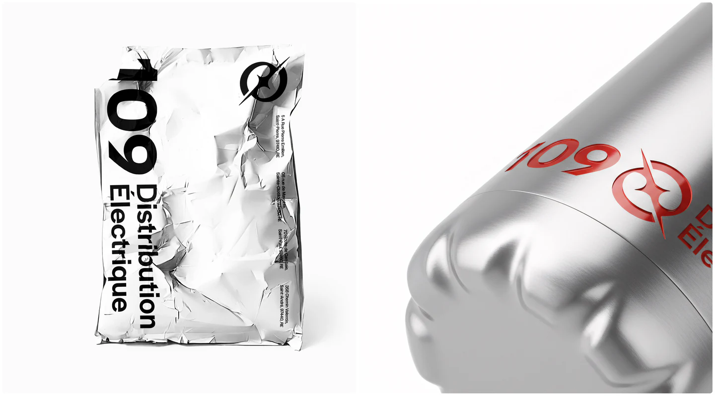 A foil bag and a steel bottle with the logo