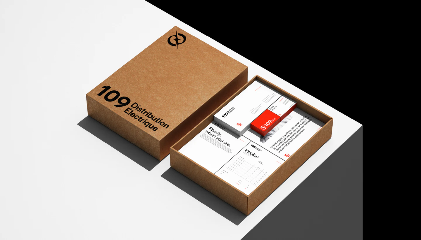 An open kraft box of stationery