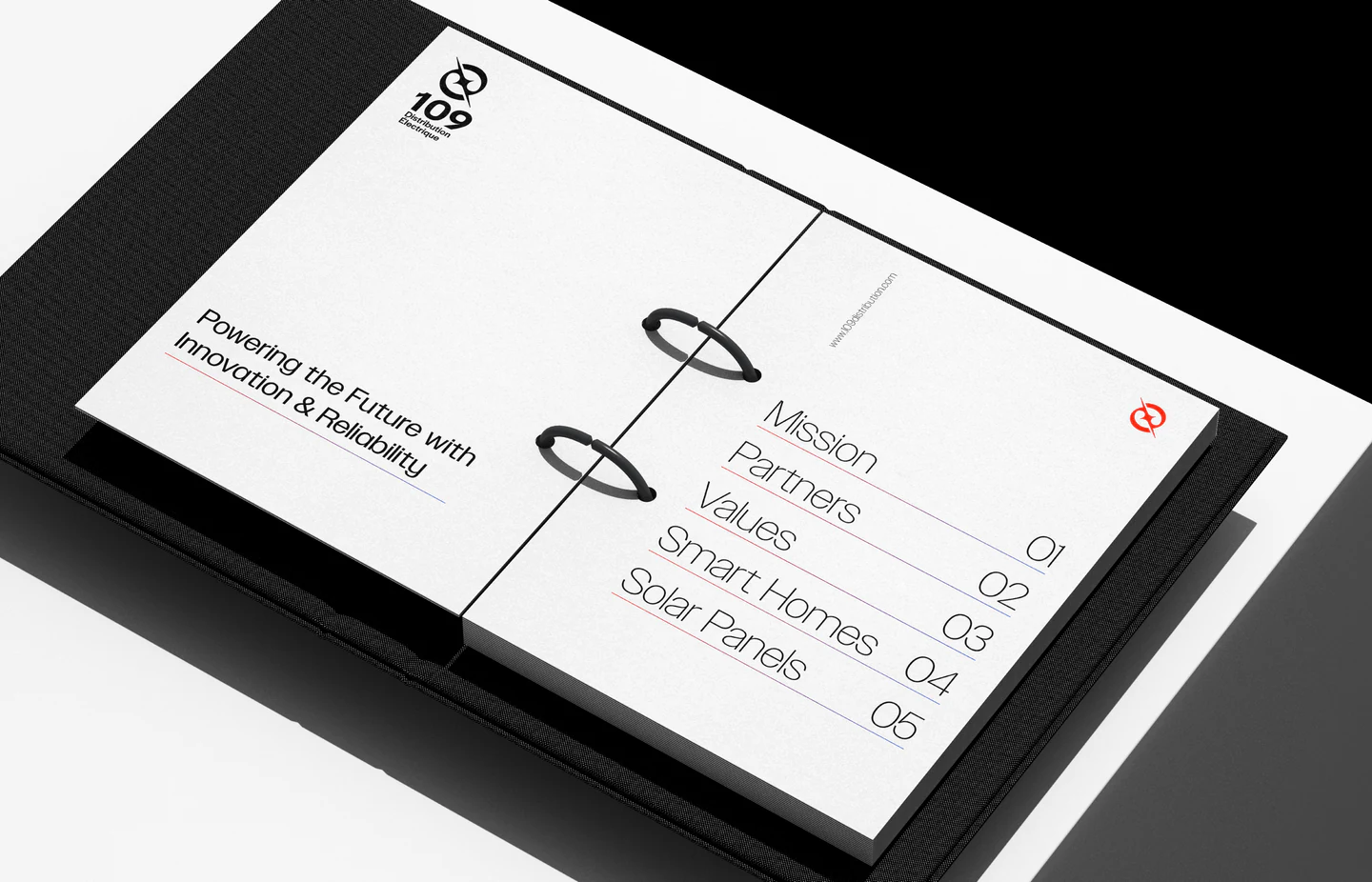 A brochure: Mission, Partners, Values, Smart Homes, Solar Panels