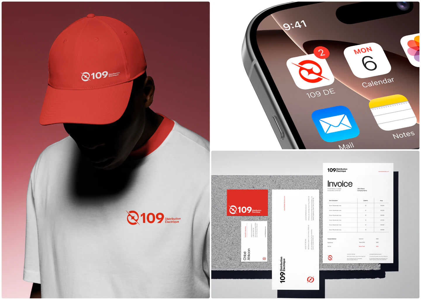 A red cap, app icons on a phone and an invoice