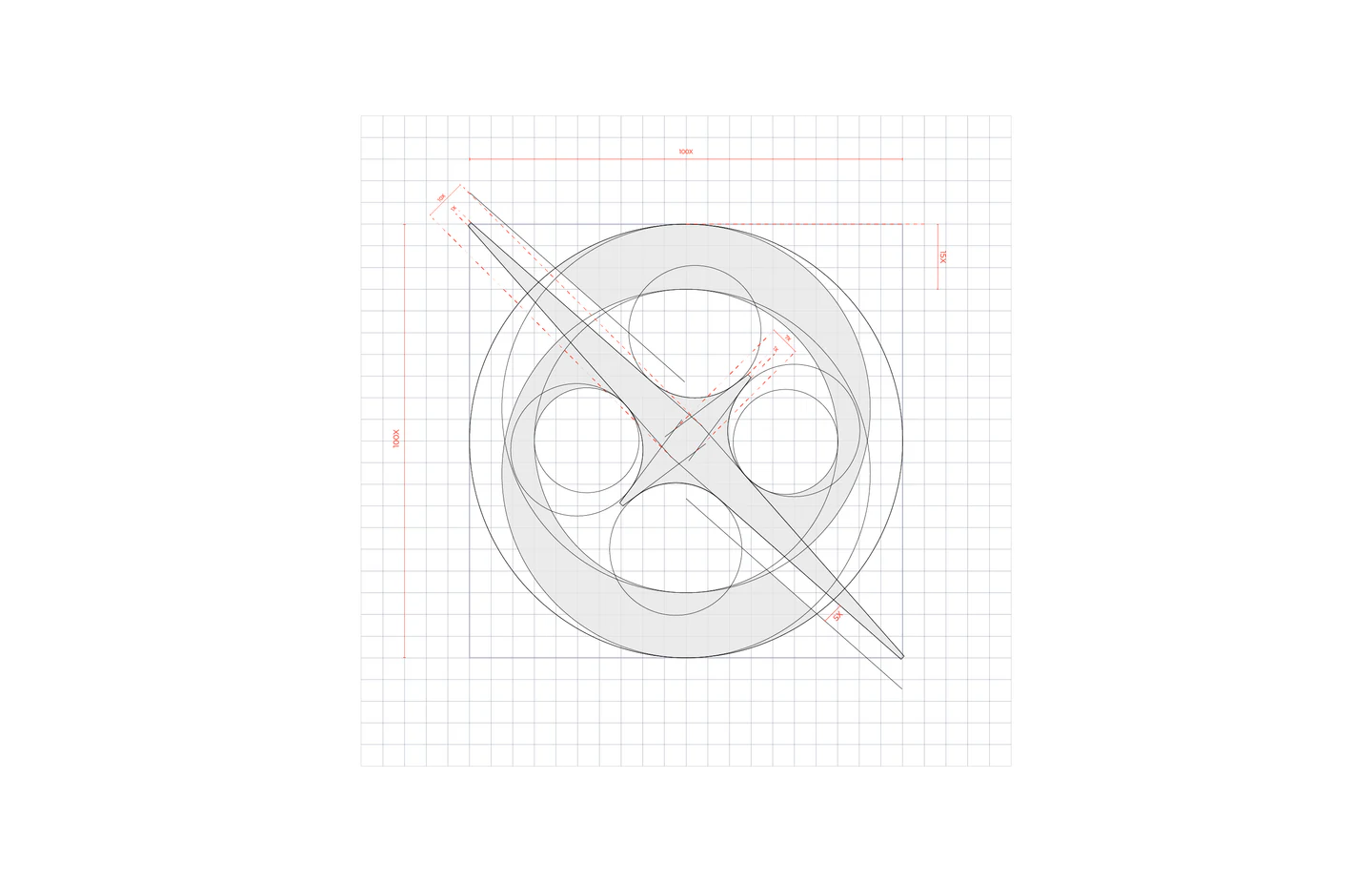 The logomark on its construction grid