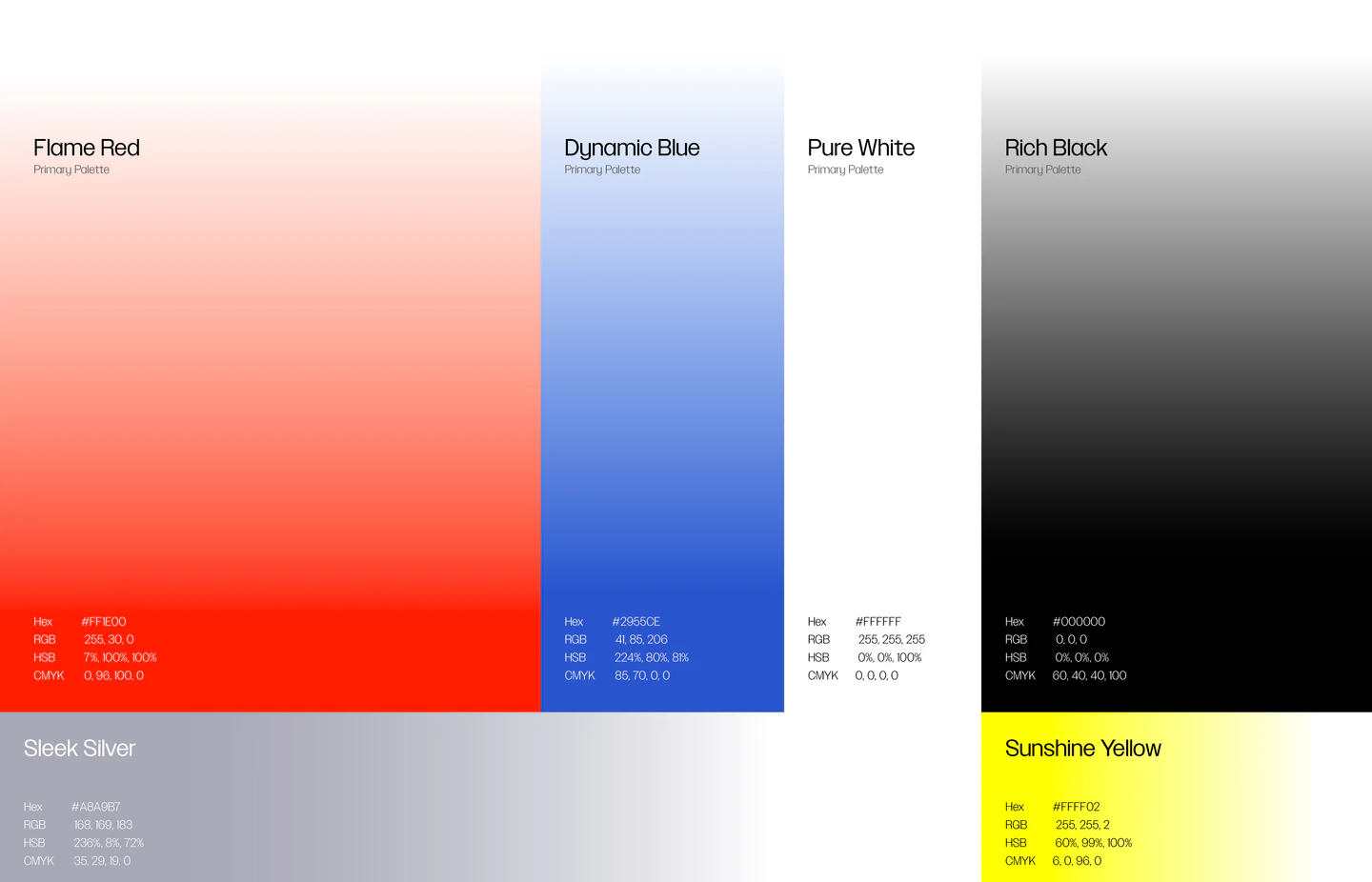 The palette as red, blue, white and black gradients