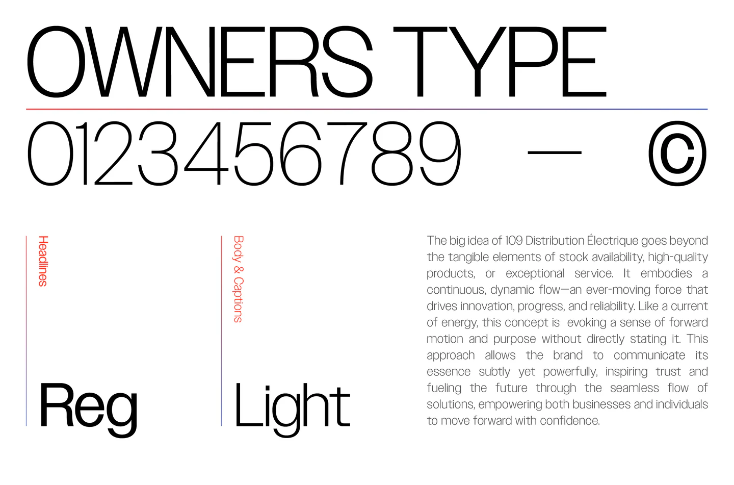Owners typeface specimen: Reg and Light