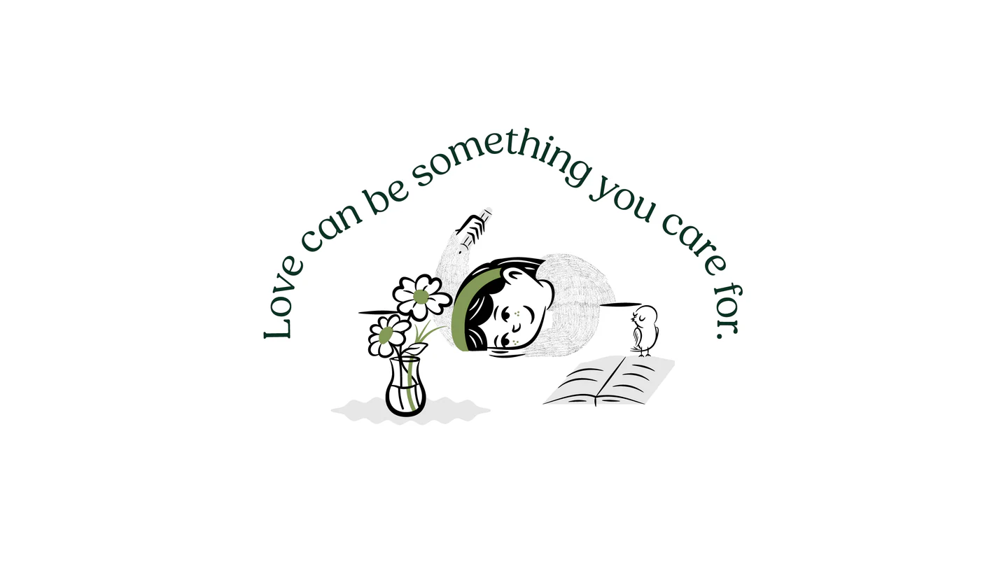 Illustration of a person resting beside a plant