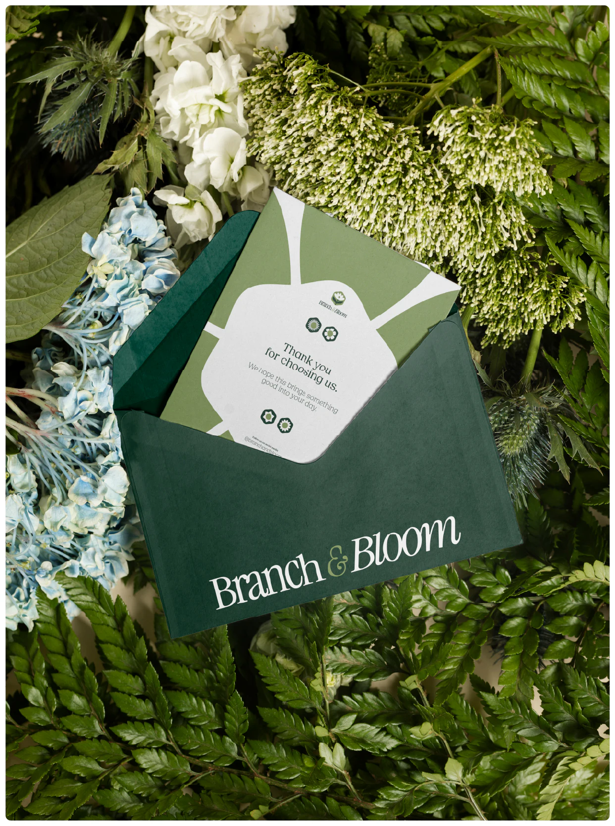 A deep-green envelope among leaves