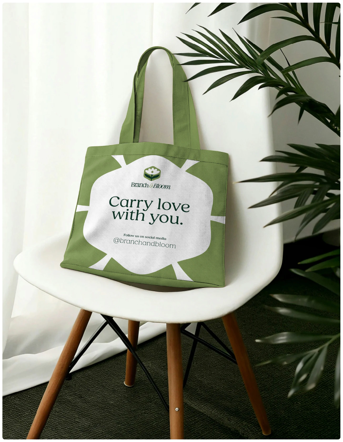 A tote bag on a white chair