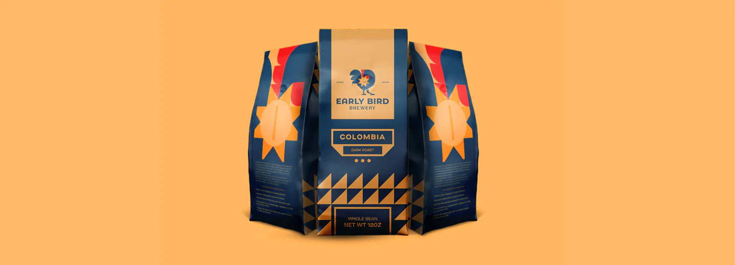 A coffee bag on sand orange