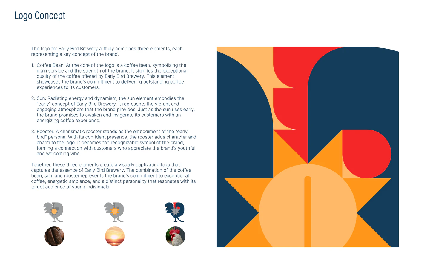 Logo concept: coffee bean, sun and rooster