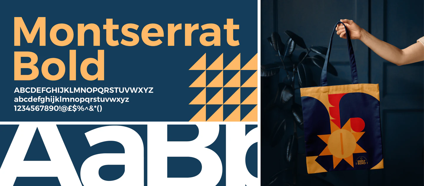 Montserrat Bold type specimen beside a tote bag