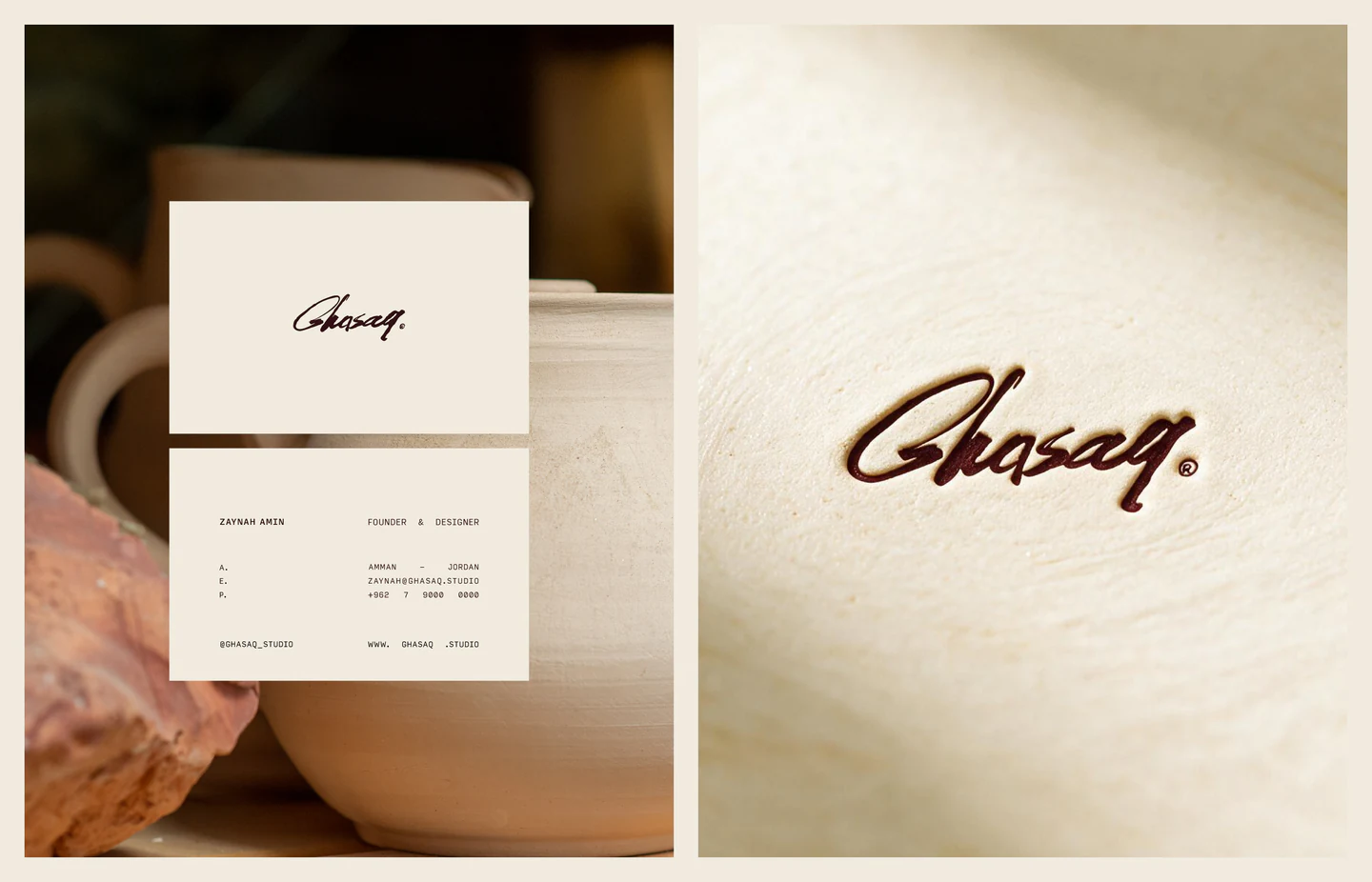 Business cards and the embossed Ghasaq signature