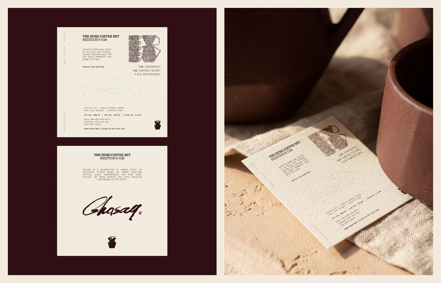 Care cards on maroon and on a table