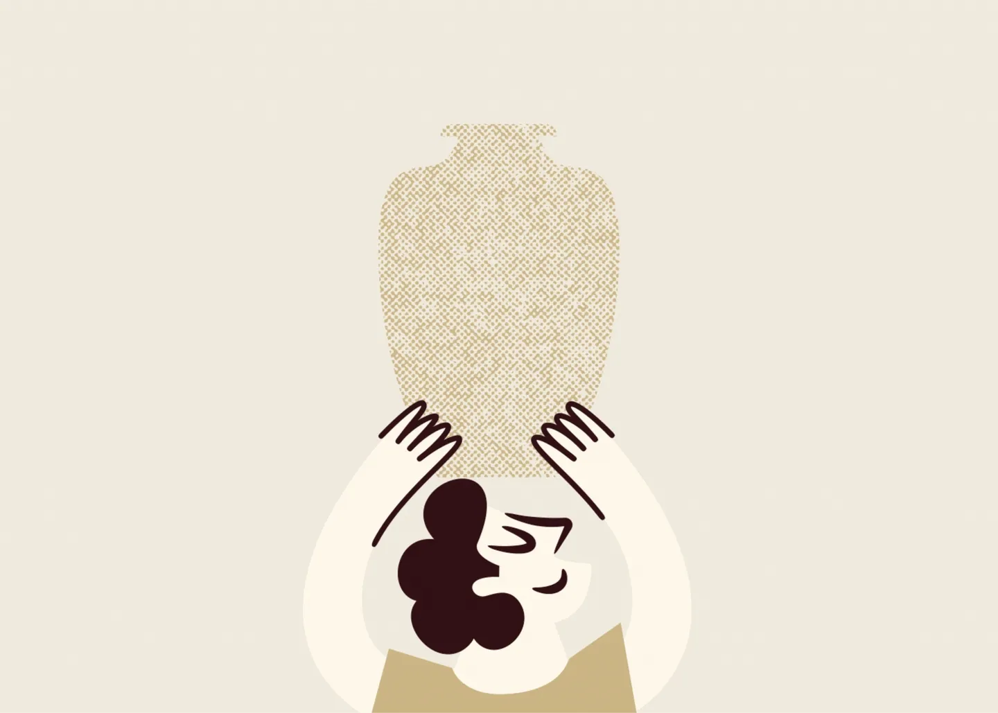Animation: a figure lifts a vase as the Ghasaq signature is drawn