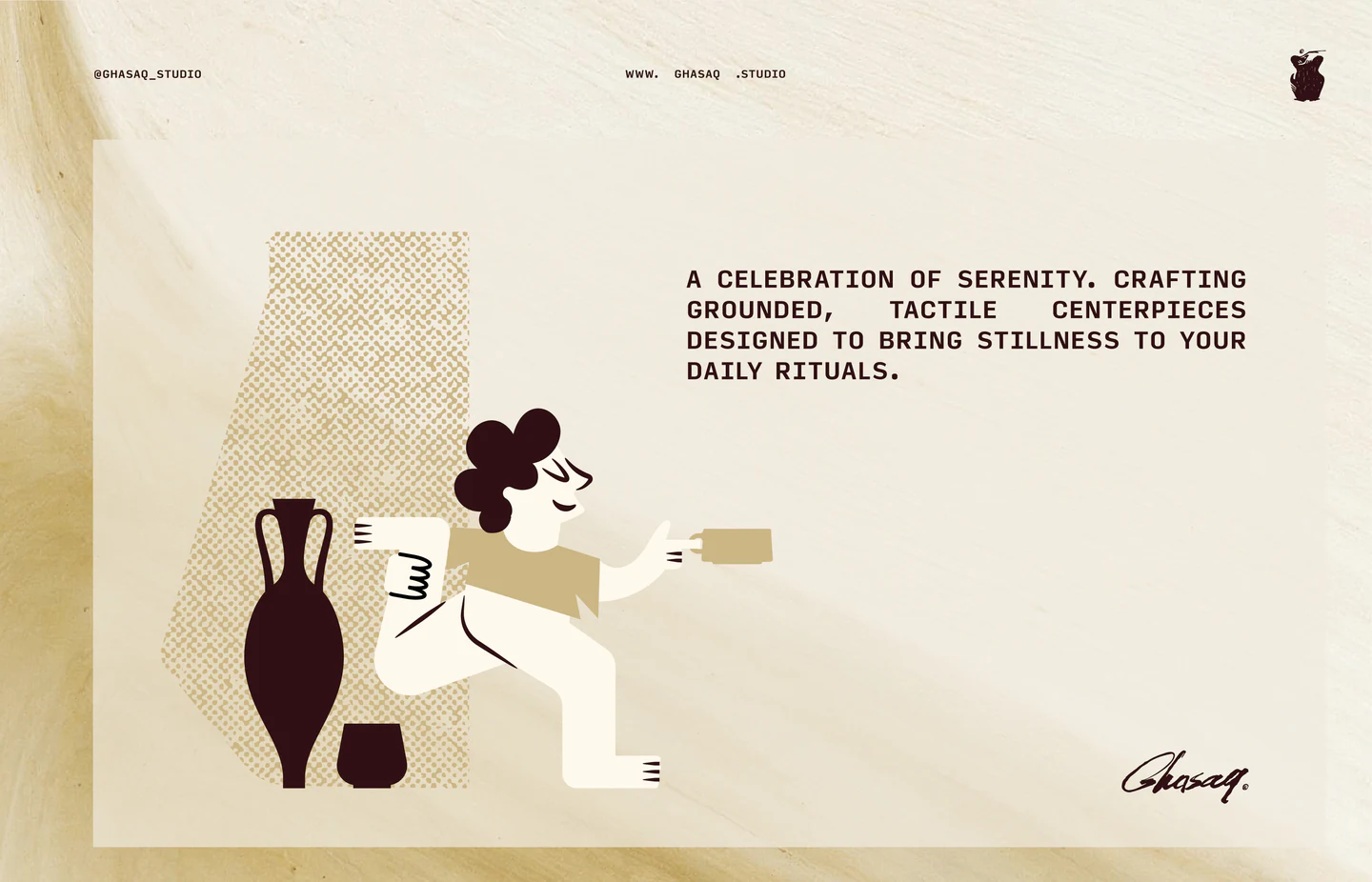 Illustration of a figure presenting a vase: A celebration of serenity