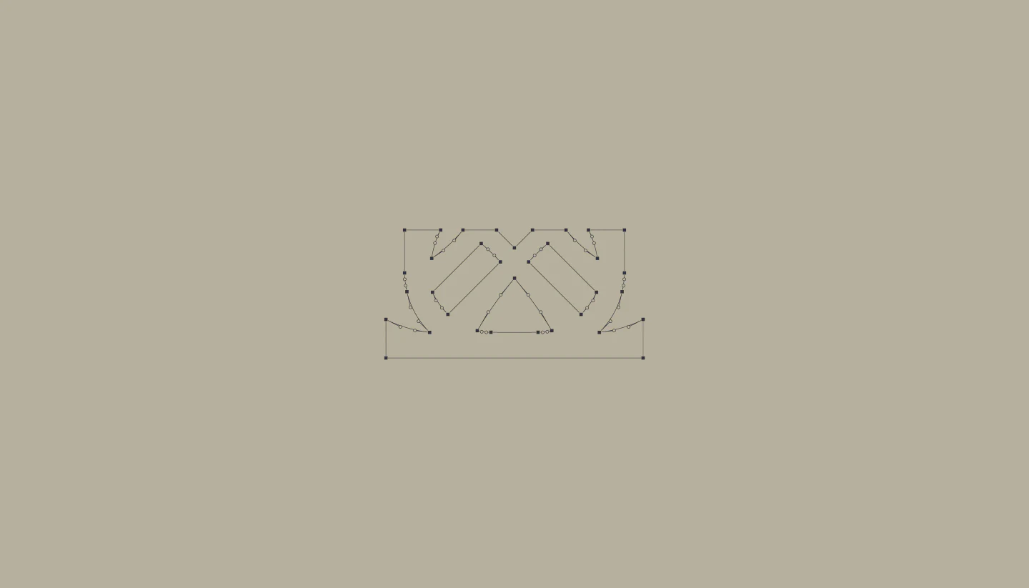 The Monra mark drawn on its construction lines