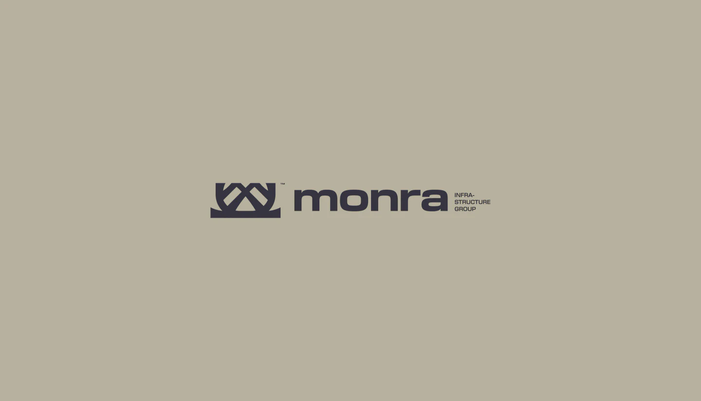The Monra logo lockup on Muted Stone