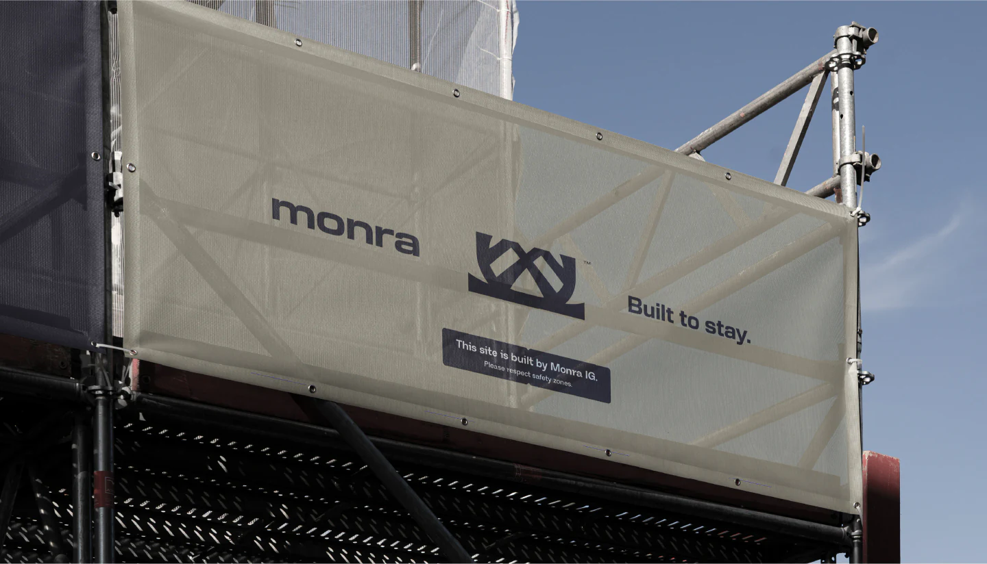 Monra banner wrapped on scaffolding