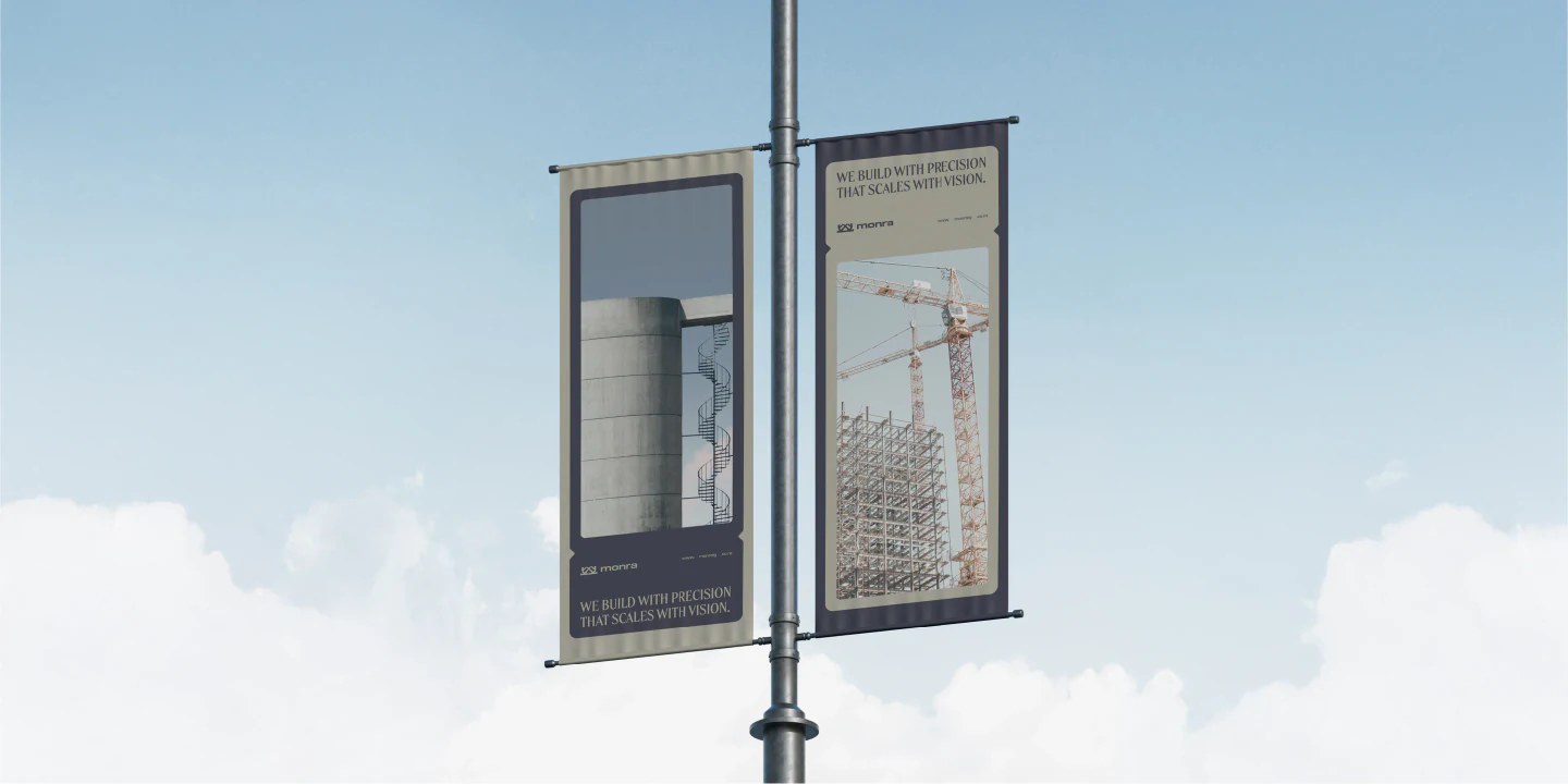 Lamp-post banners with Monra campaign imagery