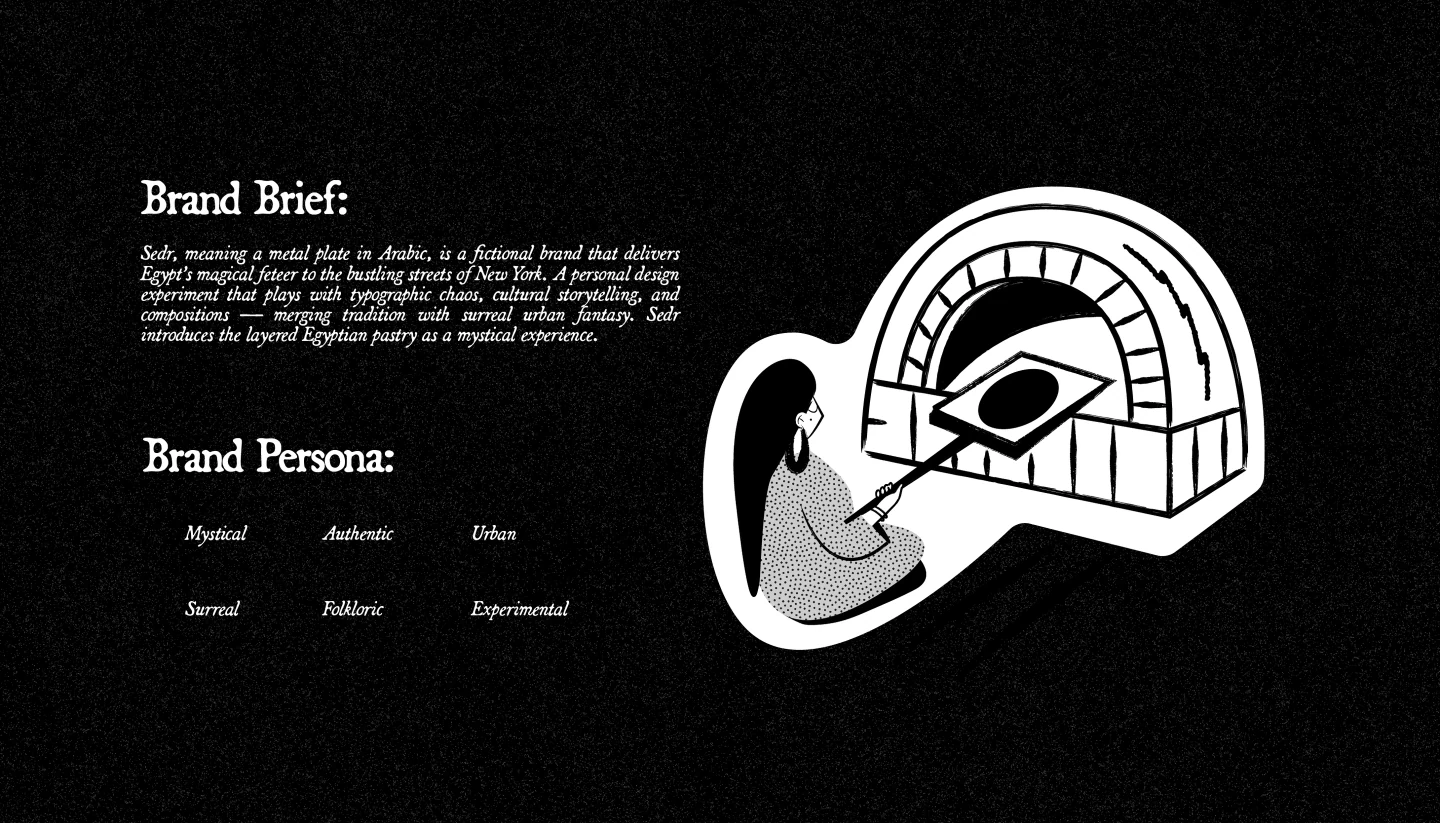 Brand brief and persona slide with the oven illustration