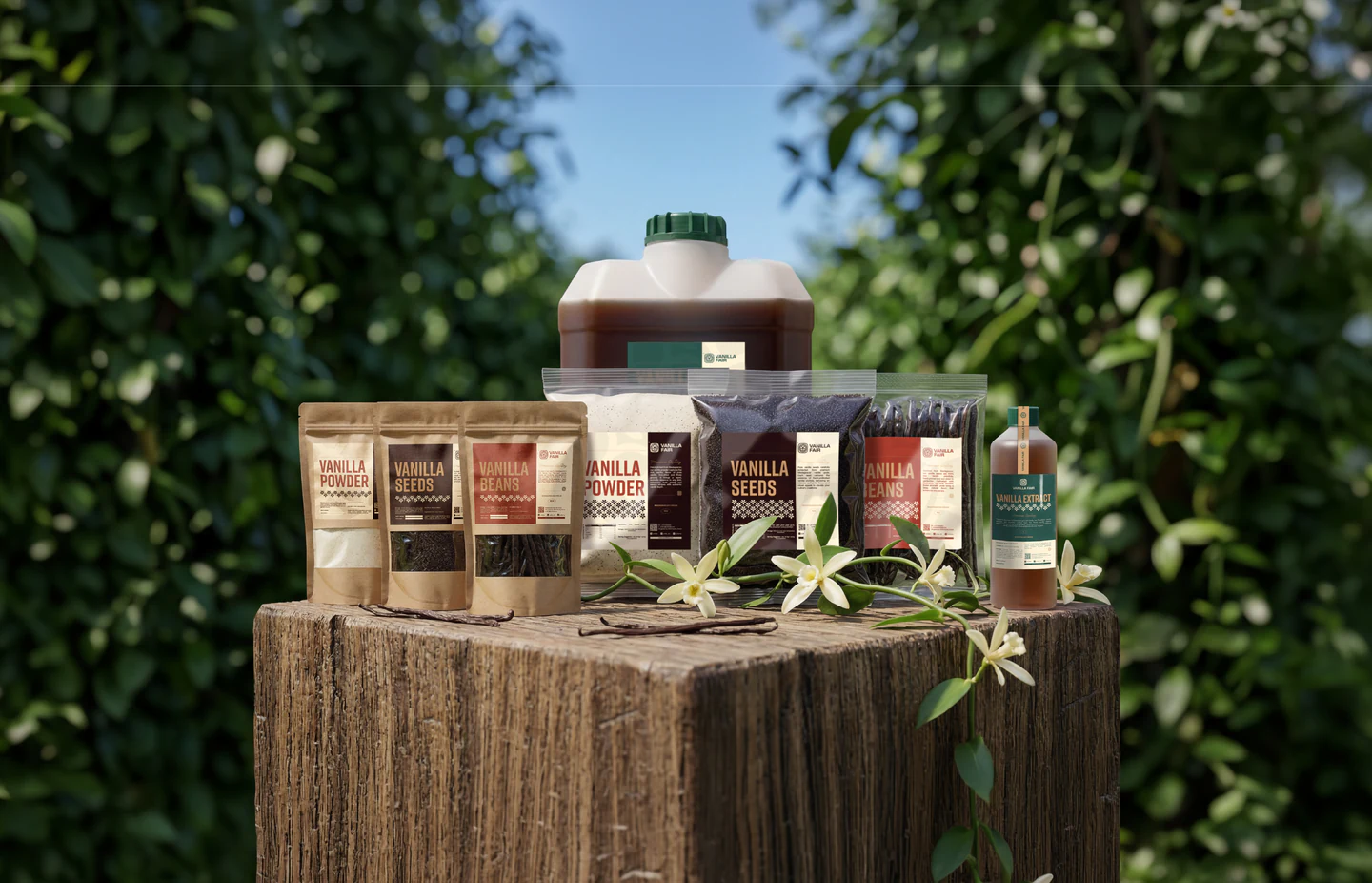 The full range on a tree stump outdoors