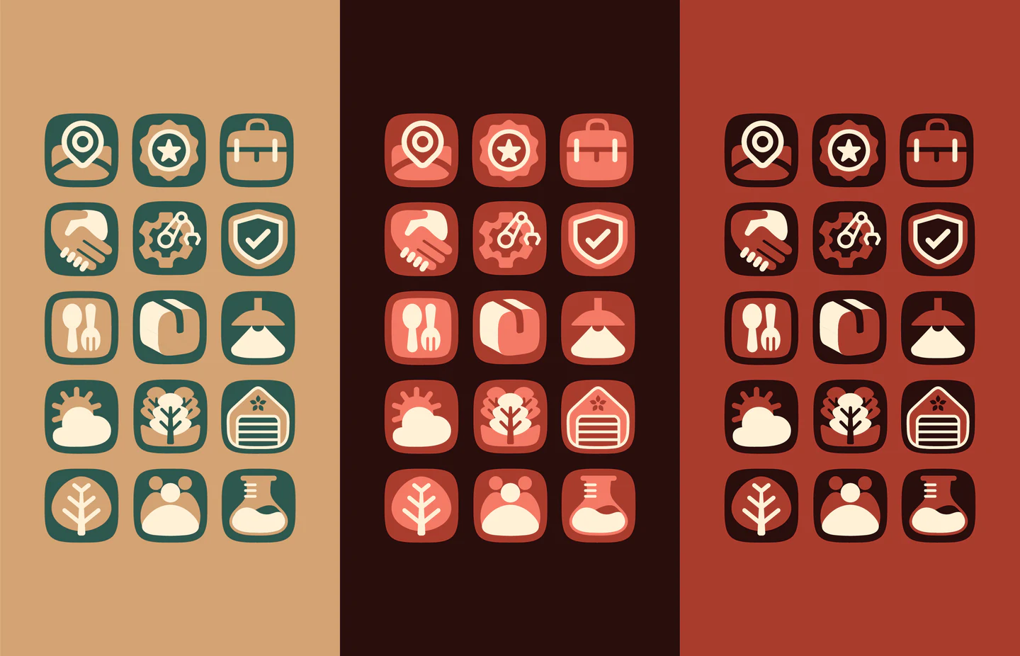 The icon set on tan, maroon and red