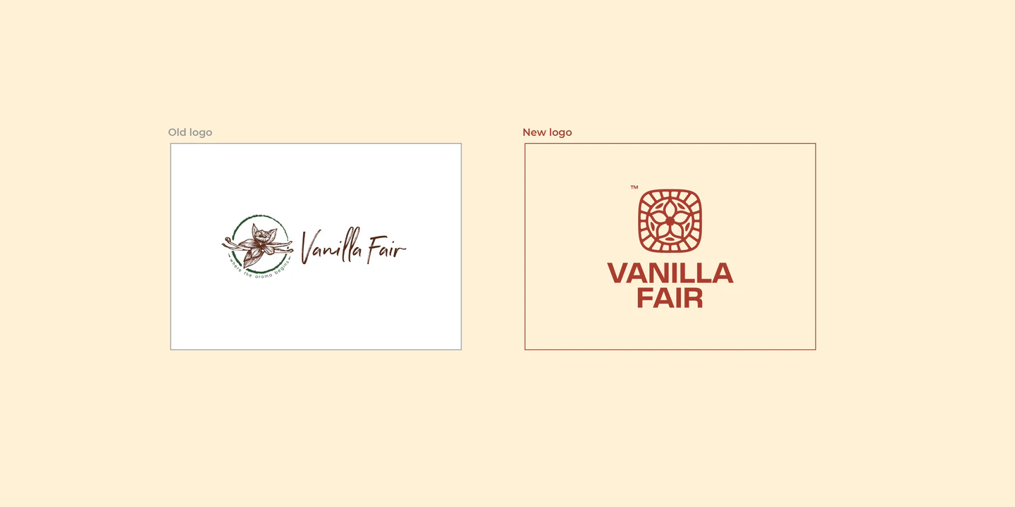 The old Vanilla Fair script logo beside the new emblem