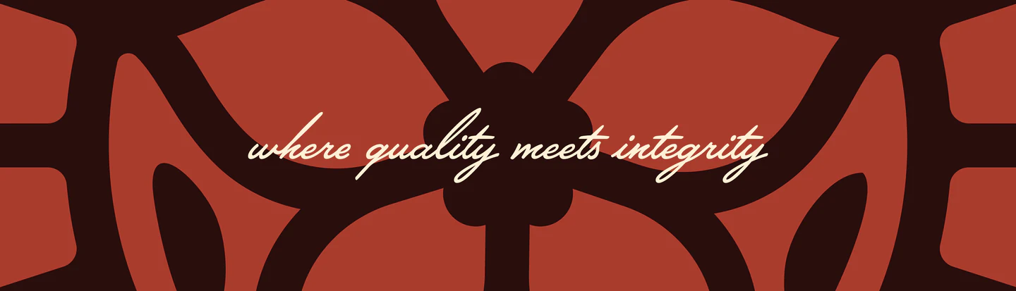 The tagline Where quality meets integrity in the handwritten accent font over the pattern