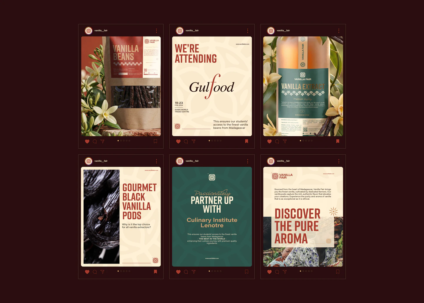 A grid of Vanilla Fair social posts