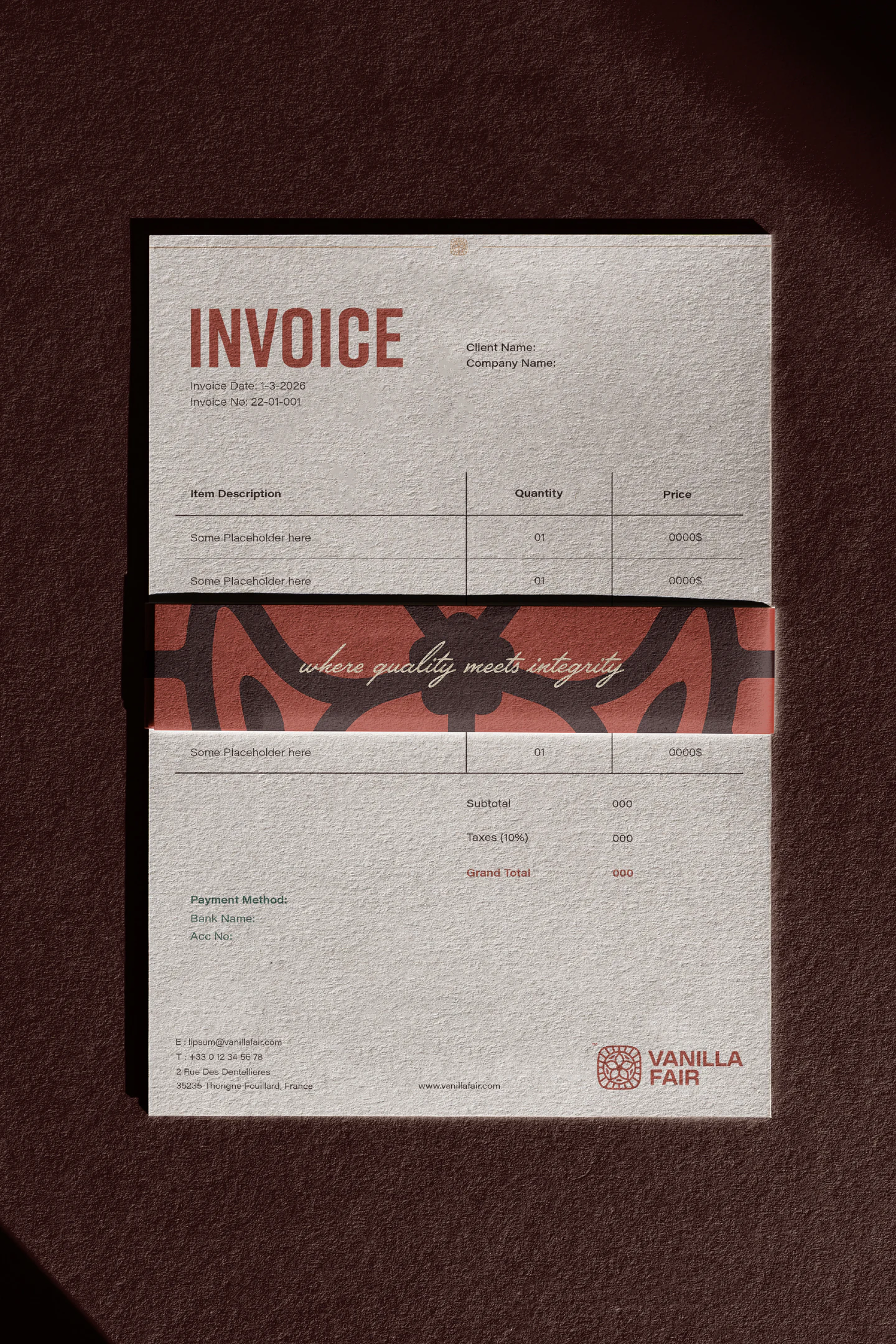 The Vanilla Fair invoice