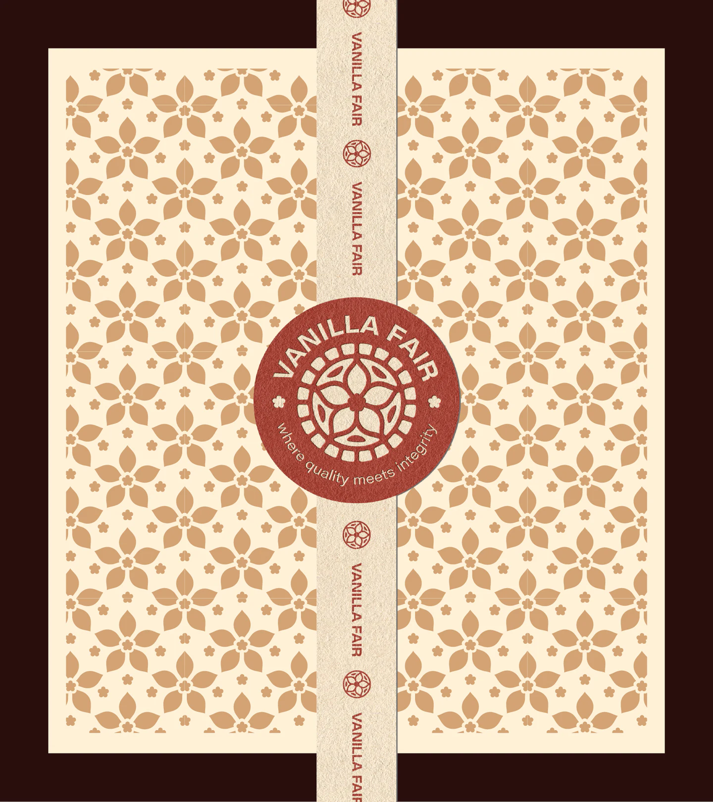 The Vanilla Fair repeat pattern with the round seal