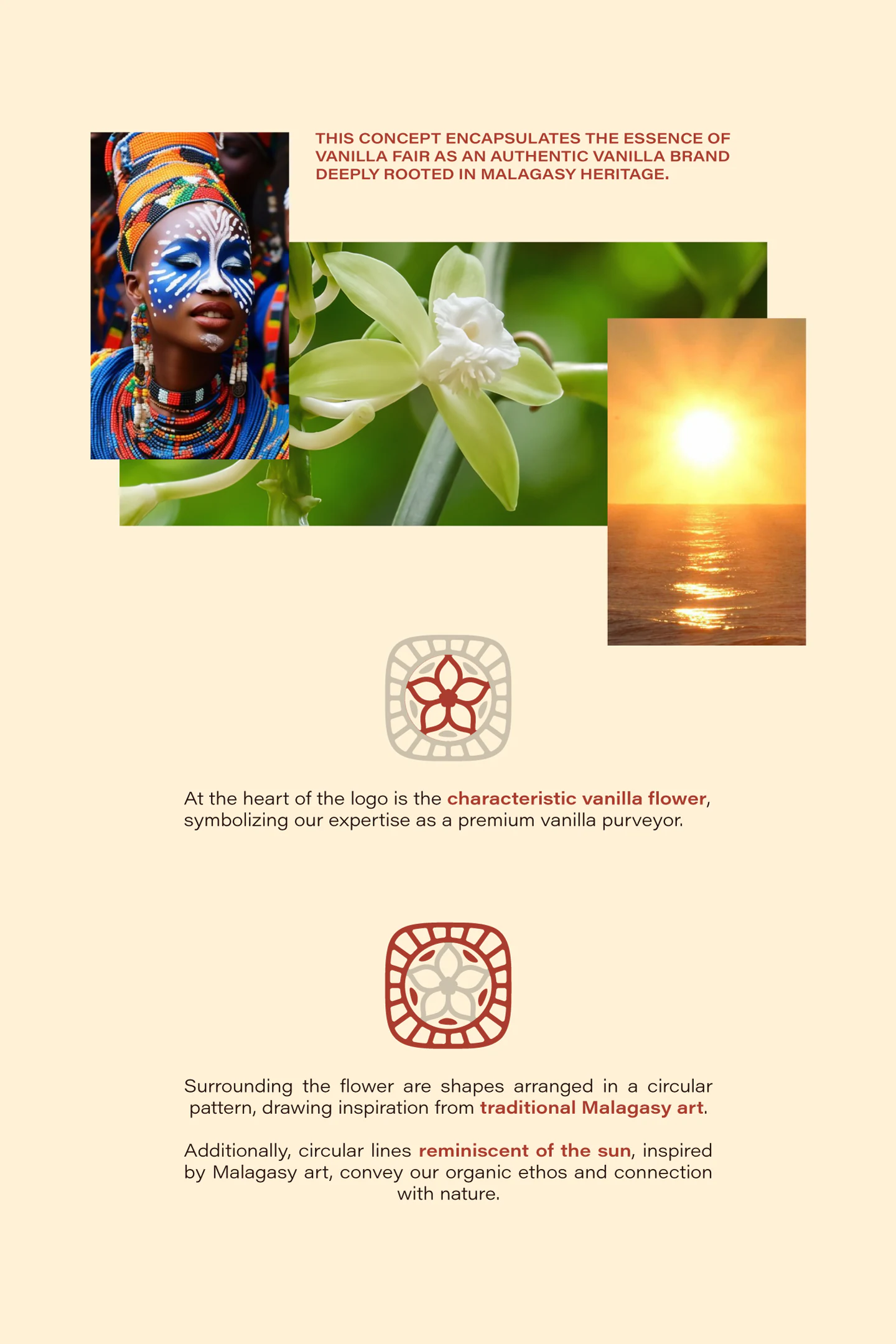 Concept board: Malagasy heritage, the vanilla flower and the sun